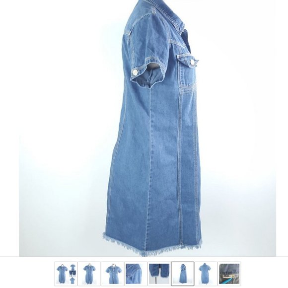 Adriana Sport Vintage Women Denim Polo Dress Button Downs Frayed Hem Blue - Picture 6 of 8